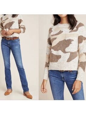 Anthropologie Marjorie Camo Sweater Size Small Tan Brown Loose Fit